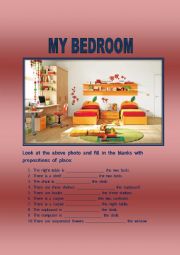 English Worksheet: MY BEDROOM: Prepositions of place.