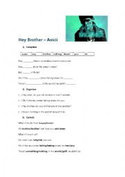 English Worksheet: English Activity - Song Hey Brother from Avicii