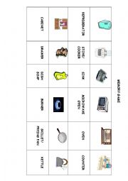 English Worksheet: Kitchen vocabulary: memory game 