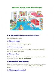 English Worksheet: how to speak about a picture