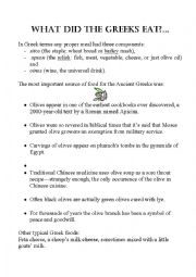 English Worksheet: What did the Ancient Greeks eat?