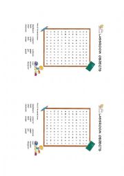 English Worksheet: Classroom Objects Wor Search