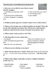 English Worksheet: TRAVELLING CONVERSATION QUESTIONS
