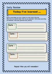 English Worksheet: Daily+ Weekly Review forms for juniors