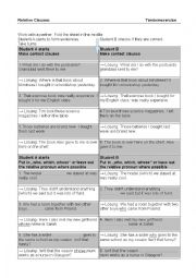 English Worksheet: Relative Clauses - Speaking exercise (Partner)