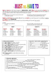 English Worksheet: Must vs Have to