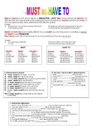 MUST OR HAVE TO - ESL worksheet by felizapenas