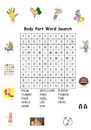 English Worksheet: Body Part WordSearch