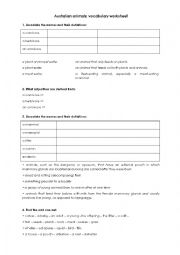 Australian animals - vocabulary worksheet