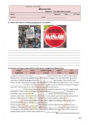 English Worksheet: 11th grade TEST - Multicultural World - Teen Refugees - Passive Voice