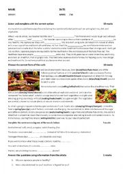 English Worksheet: What you eat? Food. Present simple and continuous. Modals Can/Must/Should