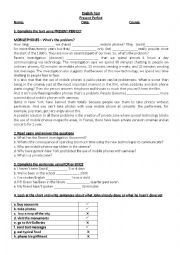 English Worksheet: Preset perfect test