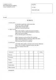 English Worksheet: rubrics to evaluate oral presentation