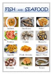 English Worksheet: Fish and Seafood Pictionary