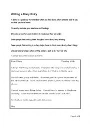 English Worksheet: Writing a Diary Entry