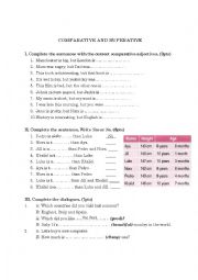 English Worksheet: comparatives and superatives