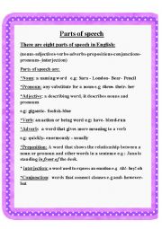 English Worksheet: Parts of speech