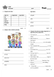 English Worksheet: Test: Comparatives, Superlatives, Can, Object pronouns. 