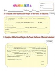 English Worksheet: Grammar Test - Version A