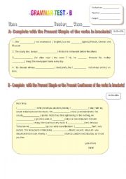 English Worksheet: Grammar Test - Version B