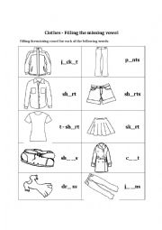 English Worksheet: Missing vowel-Clothes
