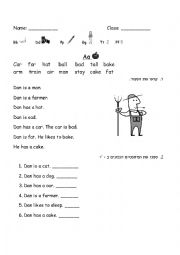 English Worksheet: reading the vowel a