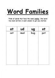 English Worksheet: Word Families
