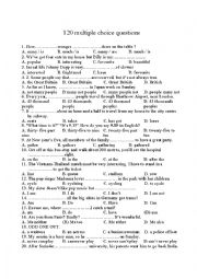 English Worksheet: 120 multiple choice questions