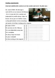 English Worksheet: elemetnary reading compehension