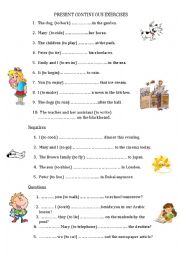 English Worksheet: Present Continuous Exercises