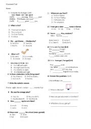 English Worksheet: placement test for fifth grade