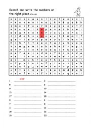 English Worksheet: Numbers wordsearch