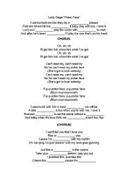 English Worksheet: poker face lyrics gaps lady gaga