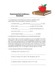 English Worksheet: Present and Past Continuous Worksheet