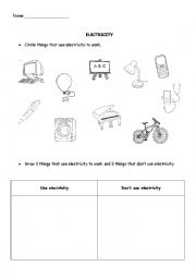 English Worksheet: Electricity