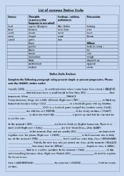 English Worksheet: Stative Verbs Review