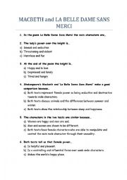 English Worksheet: MACBETH and LA BELLE DAME SANS MERCI