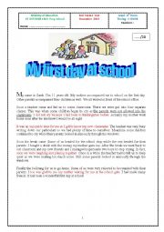 English Worksheet: My first day at school Full Term 1 test 8th Form Tunisia