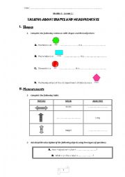 English Worksheet: TALKING ABOUT SHAPES AND MEASUREMENTS