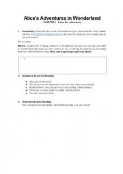 English Worksheet: Alices Adventures in Wonderland - Chapter 1 (Down the rabbit-hole) - Activites