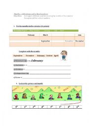English Worksheet: ordinal numbers, month and celebrations