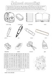 English Worksheet: school supplies