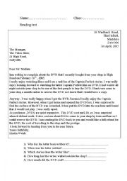 English Worksheet: a letter of complaint