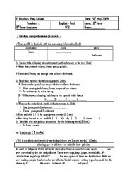 English Worksheet: ENGLISH GLOBAL TEST ( 8th form Tunisian pupils)