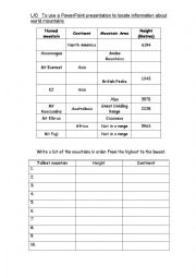 English Worksheet: Mountain ranges