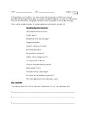 English Worksheet: Understanding News Headlines