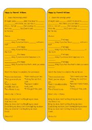 Happy, Song lyrics worksheet. 