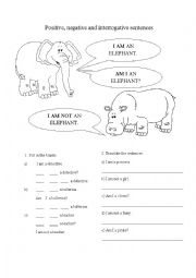 English Worksheet: Positive, negative and interrogative sentences