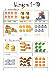 English Worksheet: Numbers 1-10