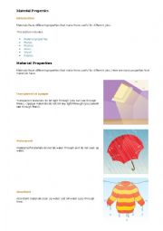 English Worksheet: Material Properties